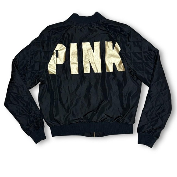 Victorias Secret PINK Black & Gold Bomber Jacket - Picture 1 of 5